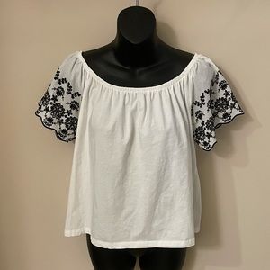 White Blouse with Floral Lace Sleeves